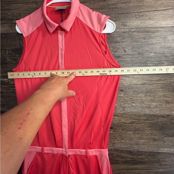 Galvin Green Coral Pink Sleeveless Golf Polo Romper with Waist Detail - Picture 6 of 13